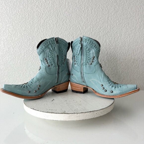 Lane COSSETTE Womens Cowboy Booties 6.5 Western Blue Leather Cowgirl Short Boots - Picture 9 of 13